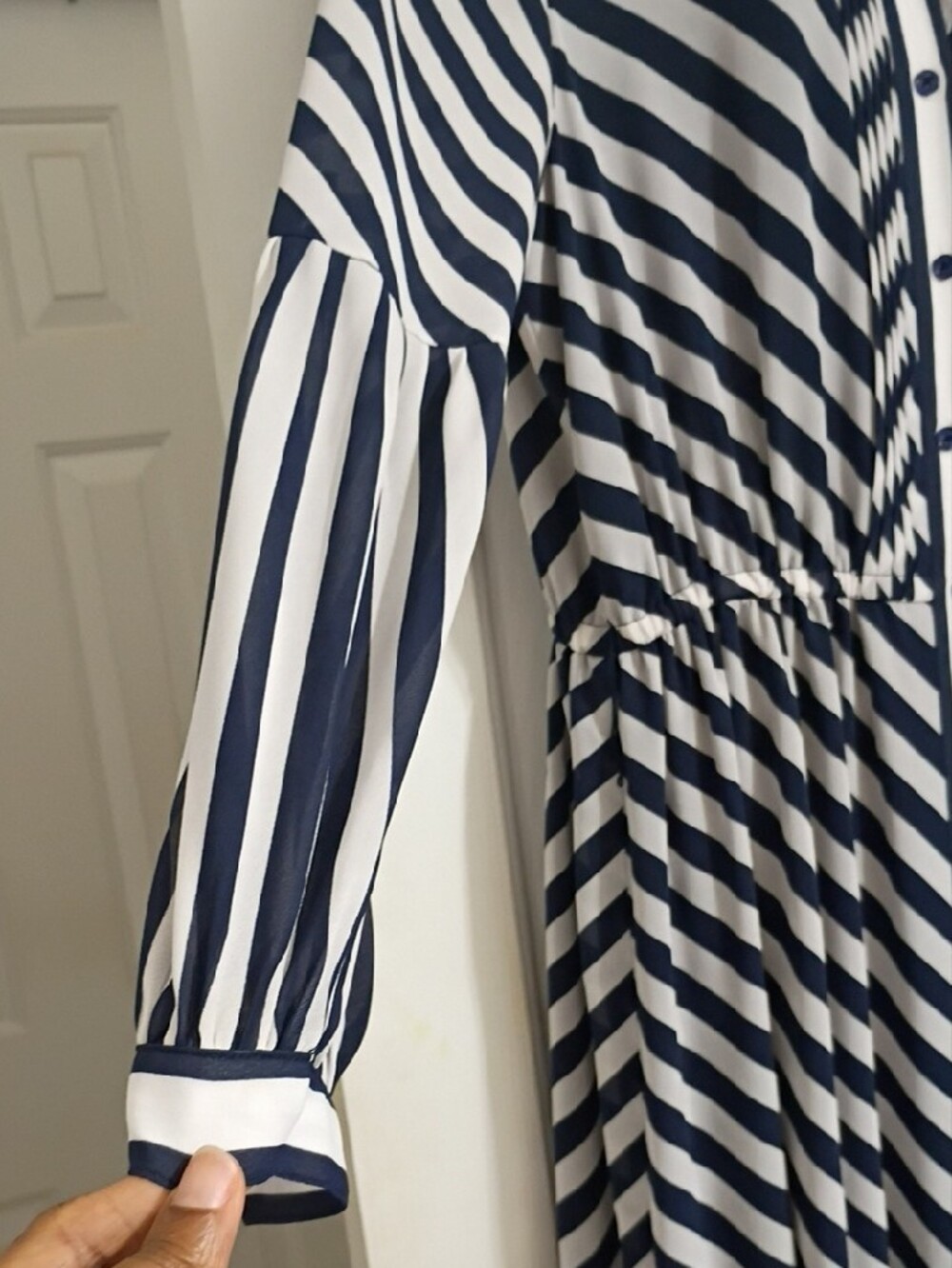 MICHAEL Michael Kors Navy and White Striped Long Sleeve Shirt Dress - Picture 5 of 13